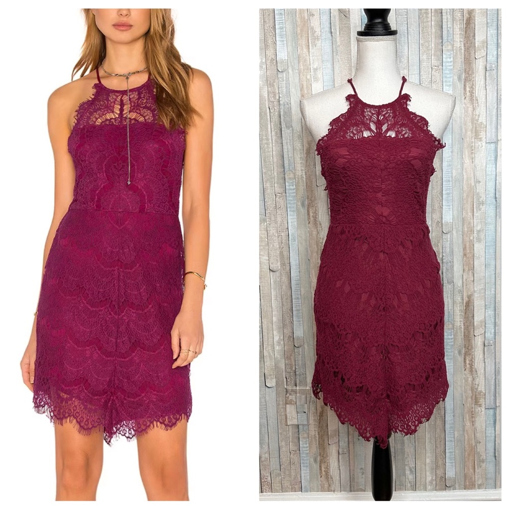 Free People XS Intimately Lace She’s Got It Slip Mini Dress Bodycon Raspberry